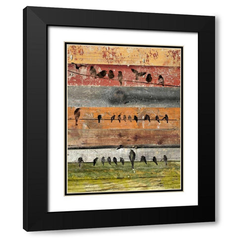 Birds on Wood I Black Modern Wood Framed Art Print with Double Matting by Orlov, Irena