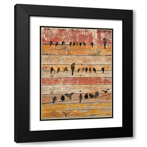 Birds on Wood II Black Modern Wood Framed Art Print with Double Matting by Orlov, Irena
