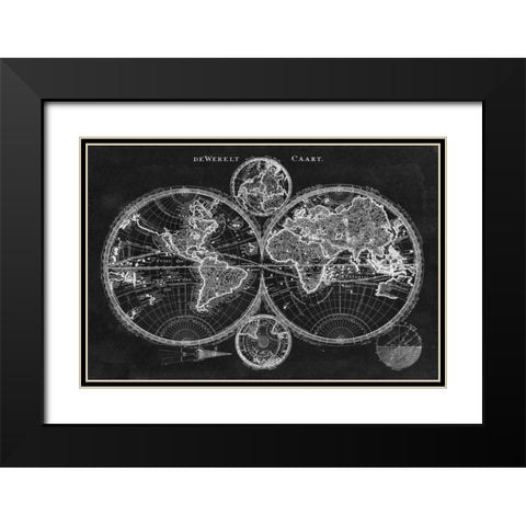 Charcoal World Map Black Modern Wood Framed Art Print with Double Matting by Studio W