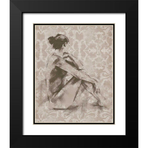 Figure with Damask I Black Modern Wood Framed Art Print with Double Matting by Harper, Ethan