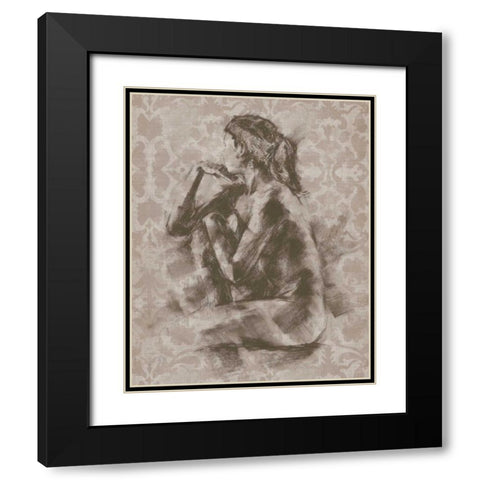 Figure with Damask II Black Modern Wood Framed Art Print with Double Matting by Harper, Ethan