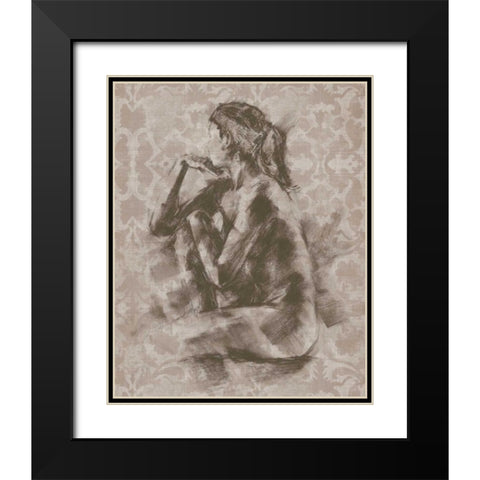 Figure with Damask II Black Modern Wood Framed Art Print with Double Matting by Harper, Ethan