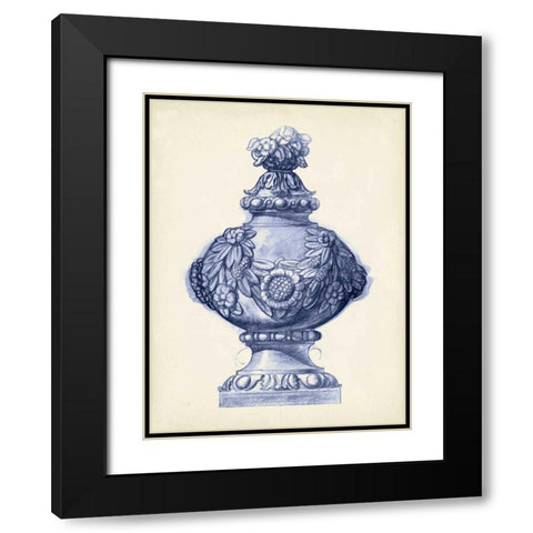 Palace Urns in Indigo I Black Modern Wood Framed Art Print with Double Matting by Vision Studio