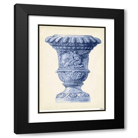 Palace Urns In Indigo II Black Modern Wood Framed Art Print with Double Matting by Vision Studio