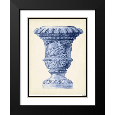 Palace Urns In Indigo II Black Modern Wood Framed Art Print with Double Matting by Vision Studio