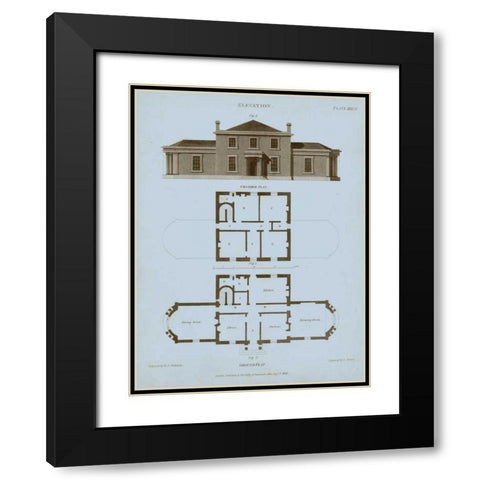 Chambray House and Plan I Black Modern Wood Framed Art Print with Double Matting by Kelly, Thomas