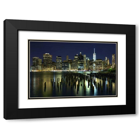 New York at Night VII Black Modern Wood Framed Art Print with Double Matting by McLoughlin, James