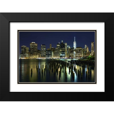 New York at Night VII Black Modern Wood Framed Art Print with Double Matting by McLoughlin, James
