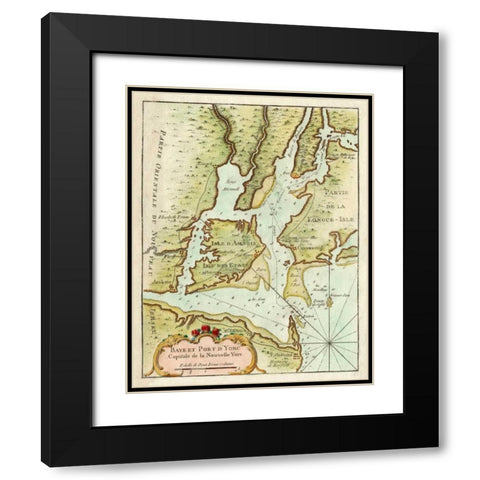 Petite Map of the Port of New York Black Modern Wood Framed Art Print with Double Matting by Unknown
