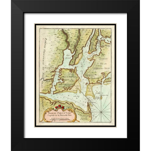 Petite Map of the Port of New York Black Modern Wood Framed Art Print with Double Matting by Unknown