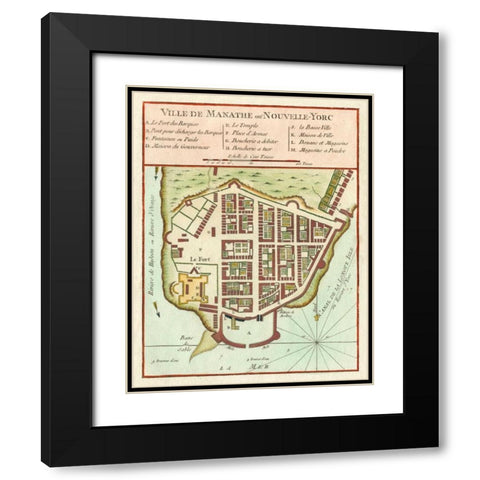 Petite Map of Manhattan, New York Black Modern Wood Framed Art Print with Double Matting by Unknown