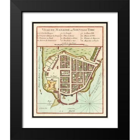 Petite Map of Manhattan, New York Black Modern Wood Framed Art Print with Double Matting by Unknown
