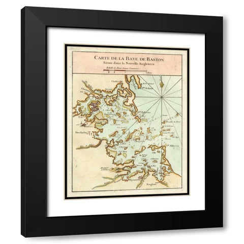 Petite Map of the Port of Boston Black Modern Wood Framed Art Print with Double Matting by Unknown