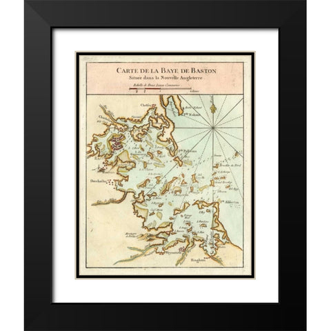 Petite Map of the Port of Boston Black Modern Wood Framed Art Print with Double Matting by Unknown