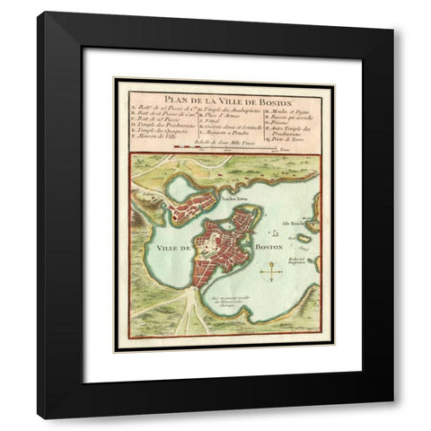 Petite Map of the City of Boston Black Modern Wood Framed Art Print with Double Matting by Unknown