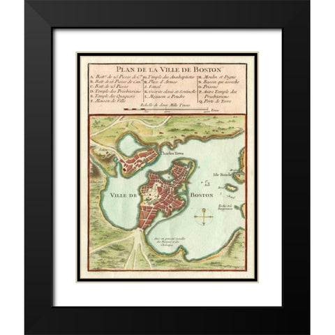 Petite Map of the City of Boston Black Modern Wood Framed Art Print with Double Matting by Unknown