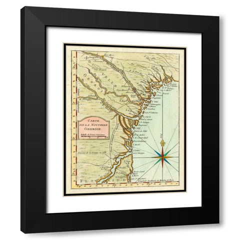 Petite Map of Georgia Black Modern Wood Framed Art Print with Double Matting by Unknown