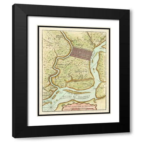 Petite Map of Philadelphia Black Modern Wood Framed Art Print with Double Matting by Unknown