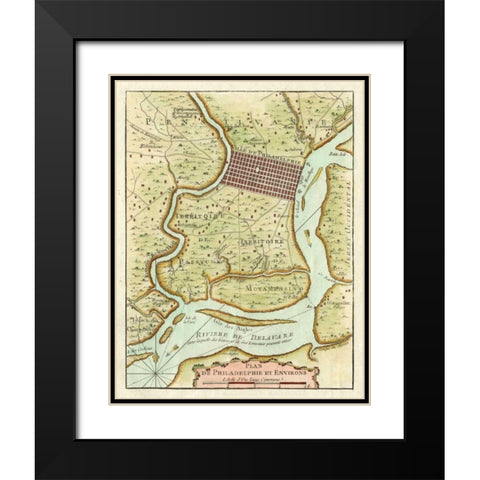 Petite Map of Philadelphia Black Modern Wood Framed Art Print with Double Matting by Unknown
