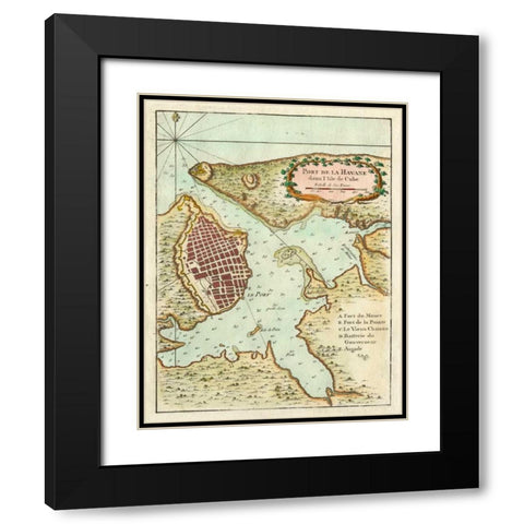 Petite Map of the Port of Havana Black Modern Wood Framed Art Print with Double Matting by Unknown