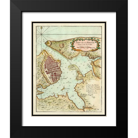 Petite Map of the Port of Havana Black Modern Wood Framed Art Print with Double Matting by Unknown