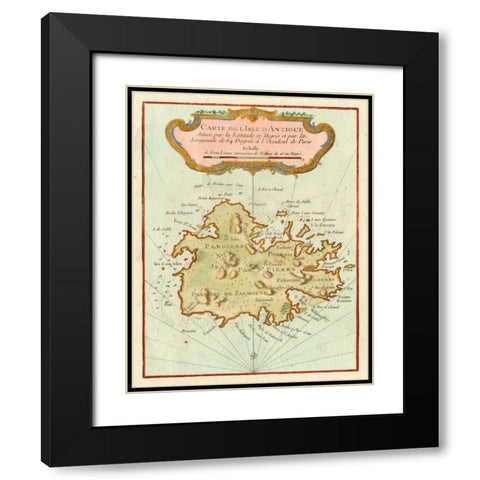 Petite Map of Island of Antigua Black Modern Wood Framed Art Print with Double Matting by Unknown