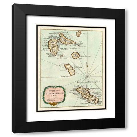 Petite Map of the Antilles Islands I Black Modern Wood Framed Art Print with Double Matting by Unknown