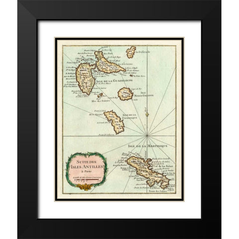 Petite Map of the Antilles Islands I Black Modern Wood Framed Art Print with Double Matting by Unknown
