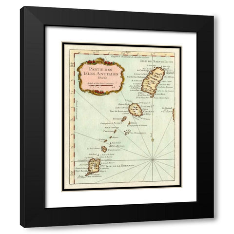 Petite Map of the Antilles Islands II Black Modern Wood Framed Art Print with Double Matting by Unknown