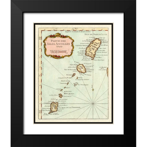 Petite Map of the Antilles Islands II Black Modern Wood Framed Art Print with Double Matting by Unknown
