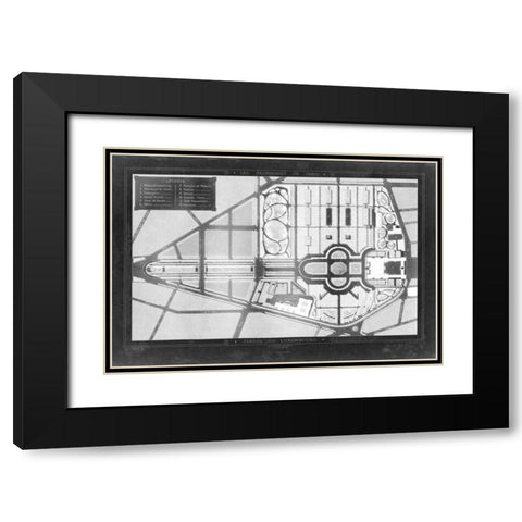 French Garden Blueprint II Black Modern Wood Framed Art Print with Double Matting by unknown