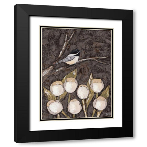 Chickadee and Tulips I Black Modern Wood Framed Art Print with Double Matting by Reynolds, Jade