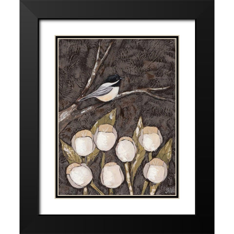Chickadee and Tulips I Black Modern Wood Framed Art Print with Double Matting by Reynolds, Jade