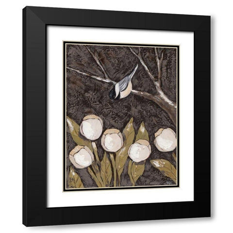 Chickadee and Tulips II Black Modern Wood Framed Art Print with Double Matting by Reynolds, Jade