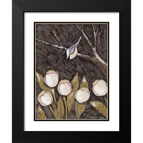 Chickadee and Tulips II Black Modern Wood Framed Art Print with Double Matting by Reynolds, Jade