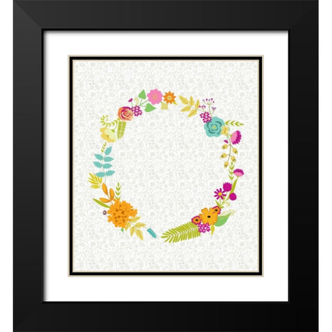 Girly Wreath I Black Modern Wood Framed Art Print with Double Matting by Zarris, Chariklia