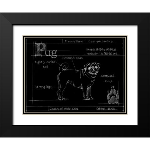 Blueprint Pug Black Modern Wood Framed Art Print with Double Matting by Ethan Harper