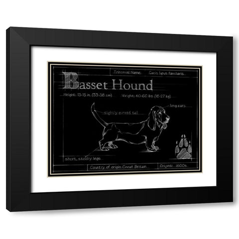 Blueprint Bassett Hound Black Modern Wood Framed Art Print with Double Matting by Ethan Harper