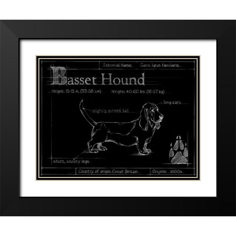 Blueprint Bassett Hound Black Modern Wood Framed Art Print with Double Matting by Ethan Harper