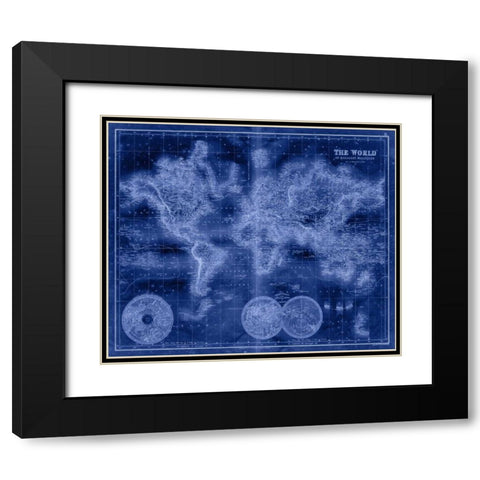 Indigo World Map Black Modern Wood Framed Art Print with Double Matting by Unknown