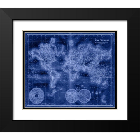 Indigo World Map Black Modern Wood Framed Art Print with Double Matting by Unknown