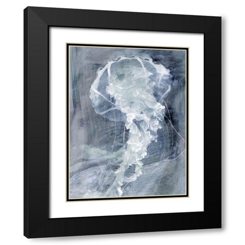 Indigo Jellyfish I Black Modern Wood Framed Art Print with Double Matting by Stellar Design Studio