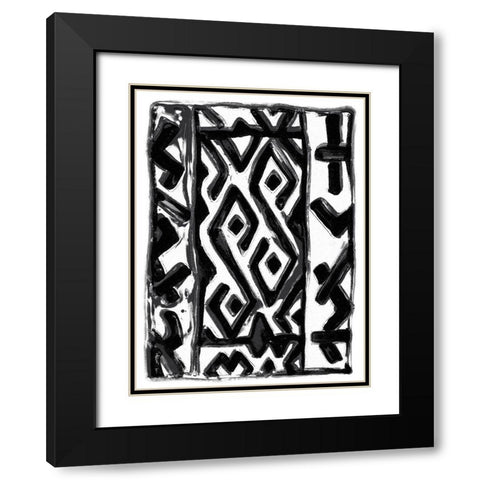 African Textile Woodcut V Black Modern Wood Framed Art Print with Double Matting by Stellar Design Studio