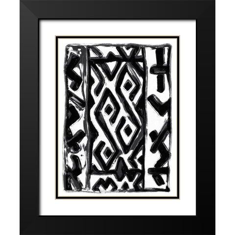 African Textile Woodcut V Black Modern Wood Framed Art Print with Double Matting by Stellar Design Studio