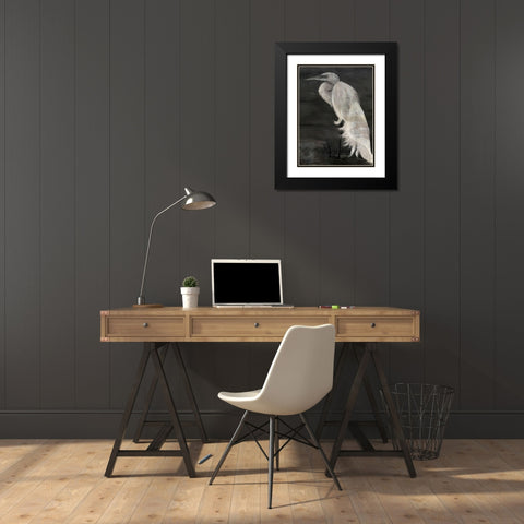 Textured Egret I Black Modern Wood Framed Art Print with Double Matting by Stellar Design Studio