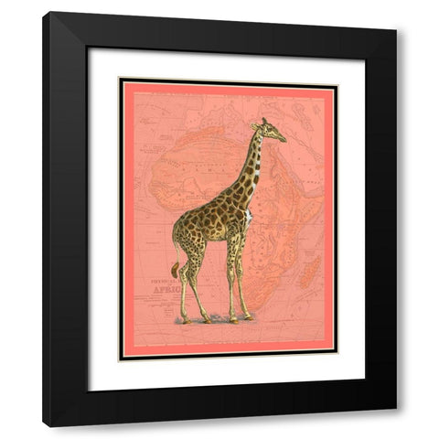 African Animals on Coral I Black Modern Wood Framed Art Print with Double Matting by Studio W