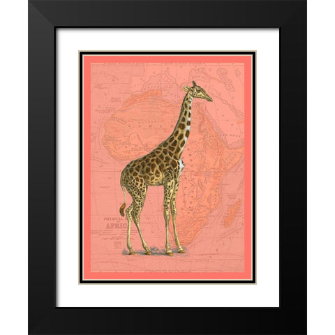 African Animals on Coral I Black Modern Wood Framed Art Print with Double Matting by Studio W