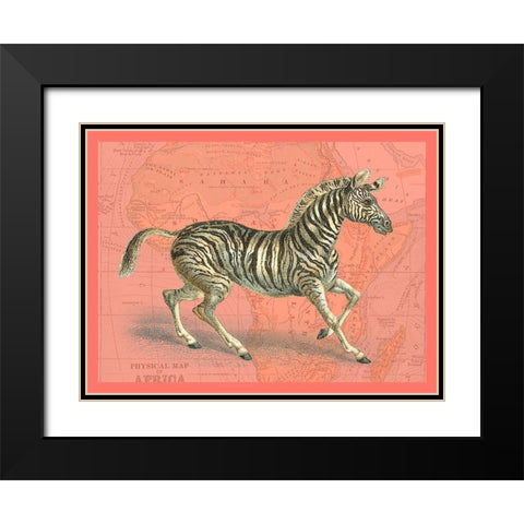 African Animals on Coral III Black Modern Wood Framed Art Print with Double Matting by Studio W