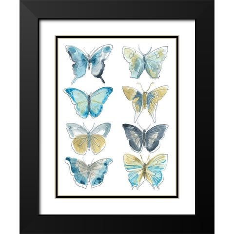 Butterfly Blues II Black Modern Wood Framed Art Print with Double Matting by Vess, June Erica