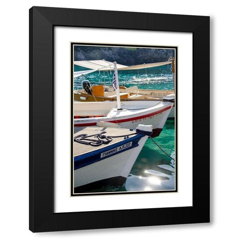 Workboats of Corfu, Greece I Black Modern Wood Framed Art Print with Double Matting by DeNardo, Laura